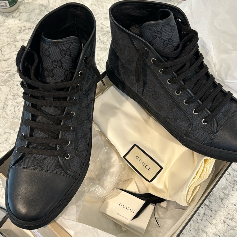 Gucci GG Canvas & Leather High-Top Sneaker size 12 black